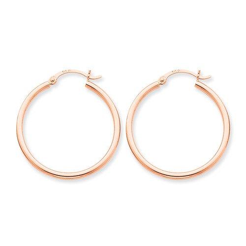 14K Rose Gold 30mm x 2mm Classic Round Hoop Earrings