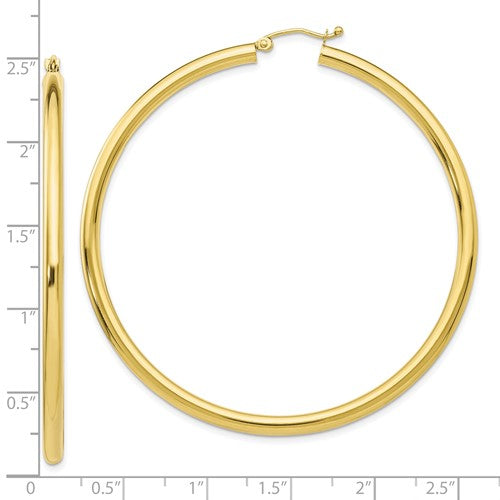 14K Yellow Gold 60mm x 3mm Classic Round Hoop Earrings