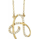 Lataa kuva Galleria-katseluun, 14K Yellow Rose White Gold Diamond Letter A Initial Alphabet Necklace Made to Order
