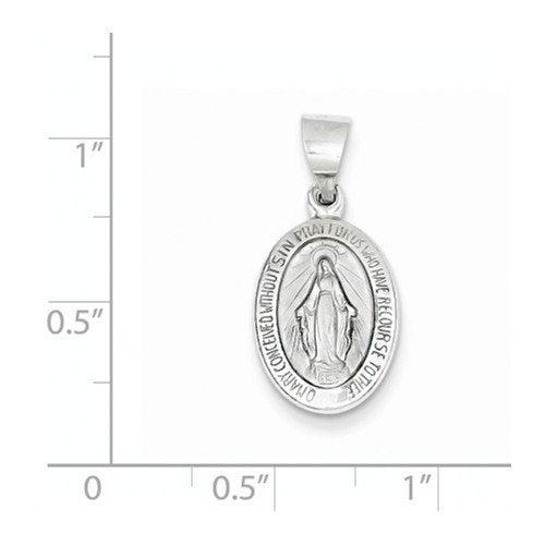 14k White Gold Blessed Virgin Mary Miraculous Medal Oval Small Hollow Pendant Charm