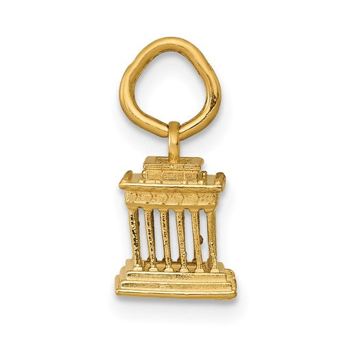 14k Yellow Gold Lincoln Memorial Washington DC 3D Pendant Charm