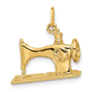 14k Yellow Gold Sewing Machine 3D Pendant Charm