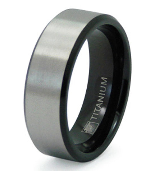 Titanium Wedding Ring Band Black Brushed Satin Engraved Personalized