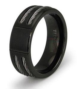Black Titanium Wedding Ring Band Cable Inlay