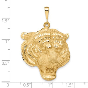 14K Yellow Gold Tiger Head Diamond Cut Large Pendant Charm