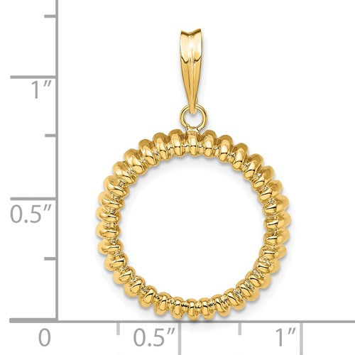 14K Yellow Gold for 18mm Coins or US Dime or 1/10 oz Panda or 1/10 oz Cat Coin Holder Prong Bezel Fluted Edge Pendant Charm