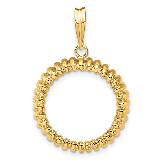 14K Yellow Gold for 18mm Coins or US Dime or 1/10 oz Panda or 1/10 oz Cat Coin Holder Prong Bezel Fluted Edge Pendant Charm