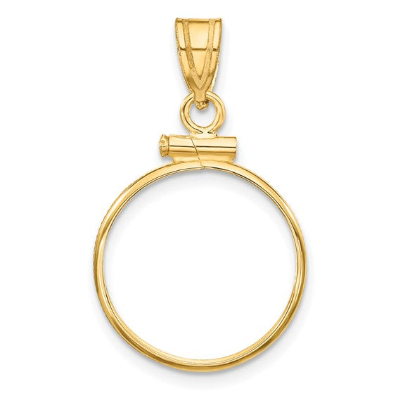 14k yellow gold holds 15mm coins or u.s. 1 dollar type 2 screw top coin holder bezel pendant