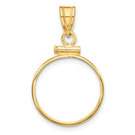 14K Yellow Gold Holds 15.5mm Coins or Mexican 2.5 Pesos Screw Top Coin Holder Bezel Pendant