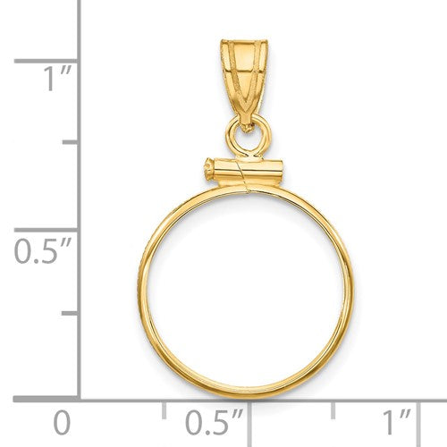 14K Yellow Gold Holds 16mm Coins or 1/10 oz Maple Leaf 1/10 oz Philharmonic 1/10 oz Australian Nugget 1/10 oz Kangaroo Screw Top Coin Holder Bezel Pendant