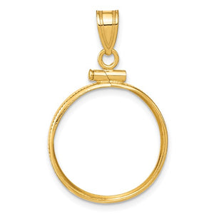 14K Yellow Gold Holds 19mm Coins or Mexican 5 Pesos Screw Top Coin Holder Bezel Pendant