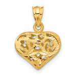 画像をギャラリービューアに読み込む, 14k Yellow Gold Diamond Cut Puffy Filigree Heart 3D Pendant Charm
