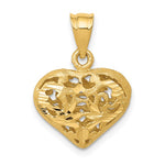 Lataa kuva Galleria-katseluun, 14k Yellow Gold Diamond Cut Puffy Filigree Heart 3D Pendant Charm
