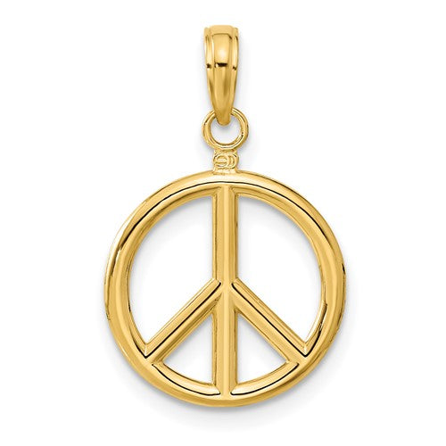 14k Yellow Gold Peace Sign Symbol 3D Pendant Charm