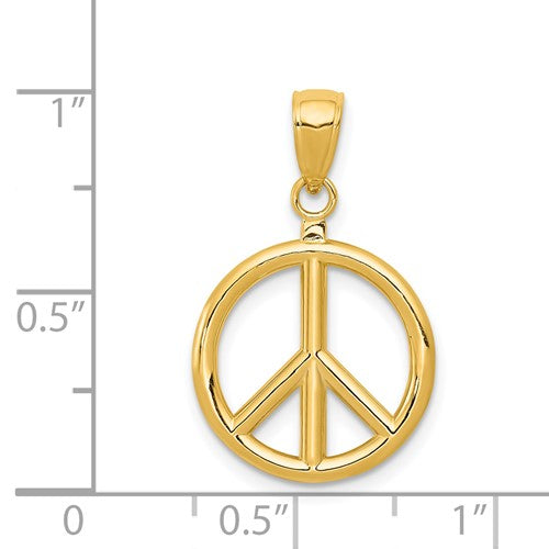 14k Yellow Gold Peace Sign Symbol 3D Pendant Charm
