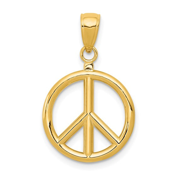 14k Yellow Gold Peace Sign Symbol 3D Pendant Charm
