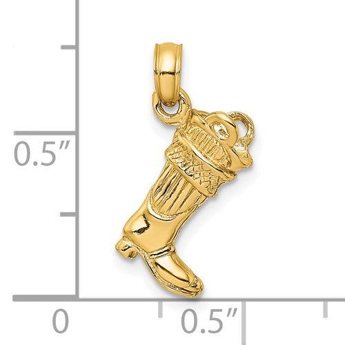 14k Yellow Gold Firefighter Boot 3D Pendant Charm