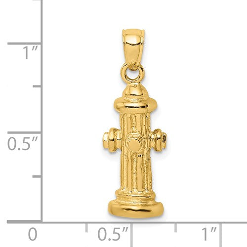 14k Yellow Gold Fire Hydrant Firefighter Pendant Charm