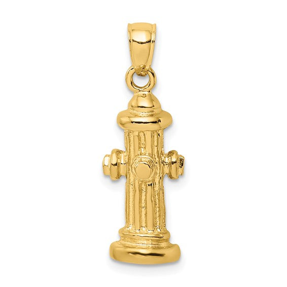 14k Yellow Gold Fire Hydrant Firefighter Pendant Charm