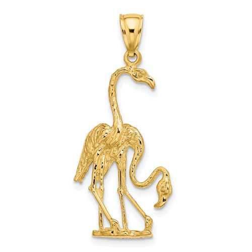 14k Yellow Gold Double Flamingo 3D Pendant Charm