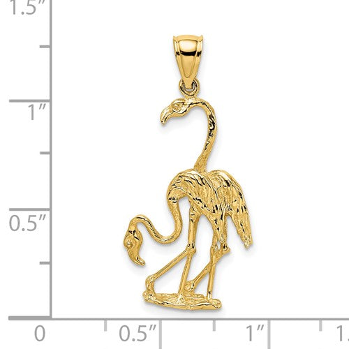 14k Yellow Gold Double Flamingo 3D Pendant Charm