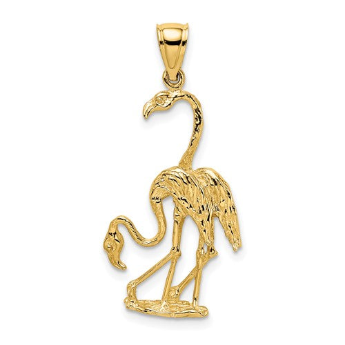 14k Yellow Gold Double Flamingo 3D Pendant Charm