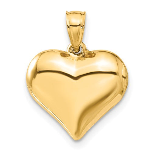14k Yellow Gold Puffed Heart 3D Pendant Charm