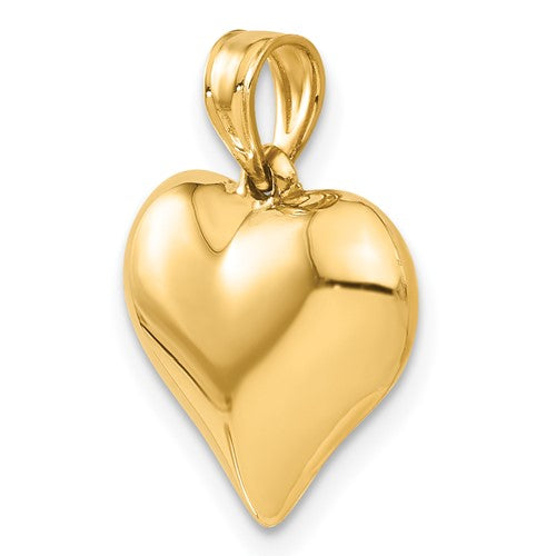 14k Yellow Gold Puffed Heart 3D Pendant Charm