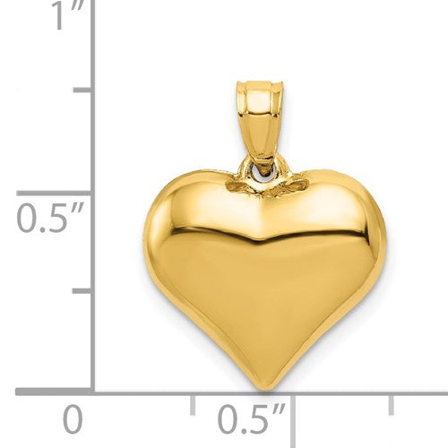14k Yellow Gold Puffed Heart 3D Pendant Charm
