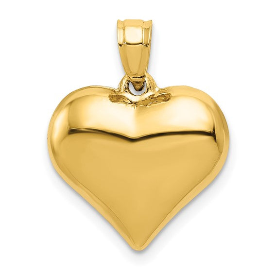 14k Yellow Gold Puffed Heart 3D Pendant Charm
