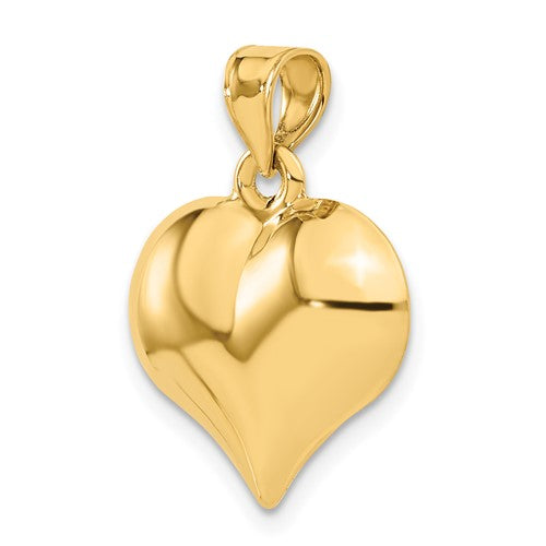 14k Yellow Gold Puffy Heart 3D Hollow Pendant Charm