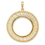 將圖片載入圖庫檢視器 14k Yellow Gold Holds 24.5mm Coin Prong Bezel Greek Key Rope Design Pendant Charm
