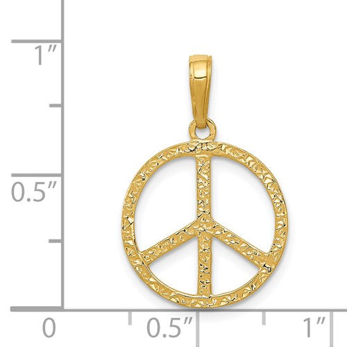 14k Yellow Gold Peace Sign Symbol Textured Pendant Charm