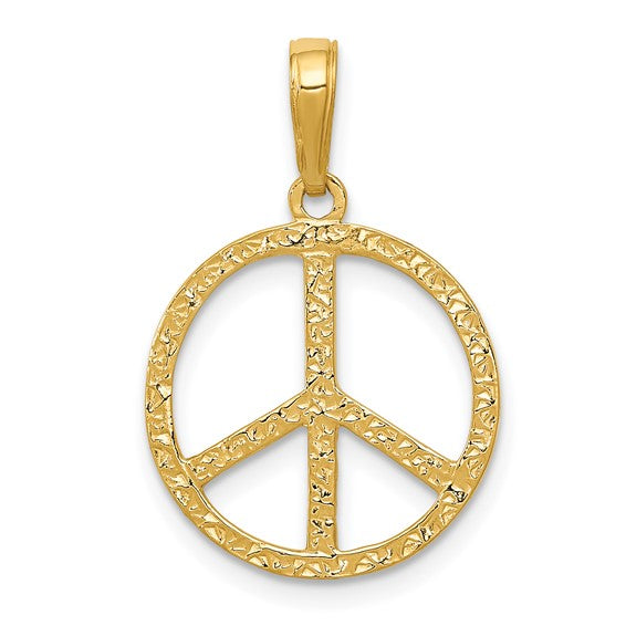 14k Yellow Gold Peace Sign Symbol Textured Pendant Charm