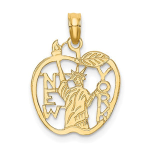 14K Yellow Gold New York NY Statue of Liberty Big Apple Pendant Charm