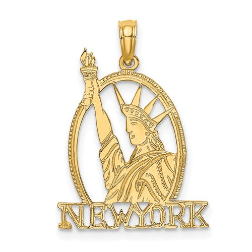 14k Yellow Gold New York Statue Liberty Cut Out Pendant Charm