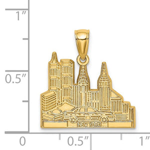 14k Yellow Gold New York City Buildings Skyline Taxi Pendant Charm
