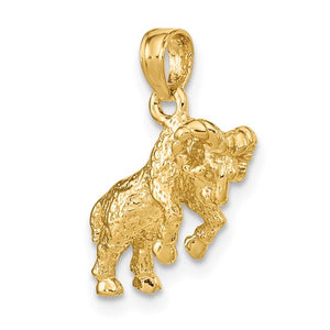 14k Yellow Gold Aries Zodiac Horoscope 3D Pendant Charm