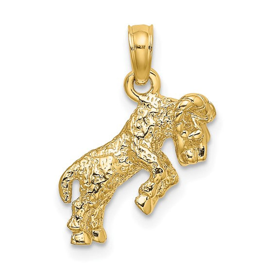 14k Yellow Gold Aries Zodiac Horoscope 3D Pendant Charm