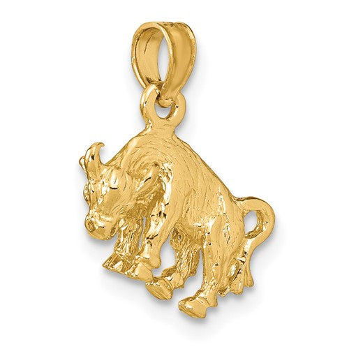 14k Yellow Gold Taurus Zodiac Horoscope 3D Pendant Charm