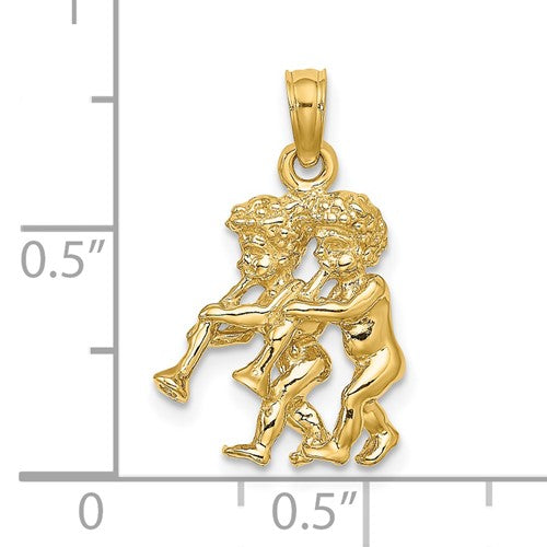 14k Yellow Gold Gemini Zodiac Horoscope 3D Pendant Charm