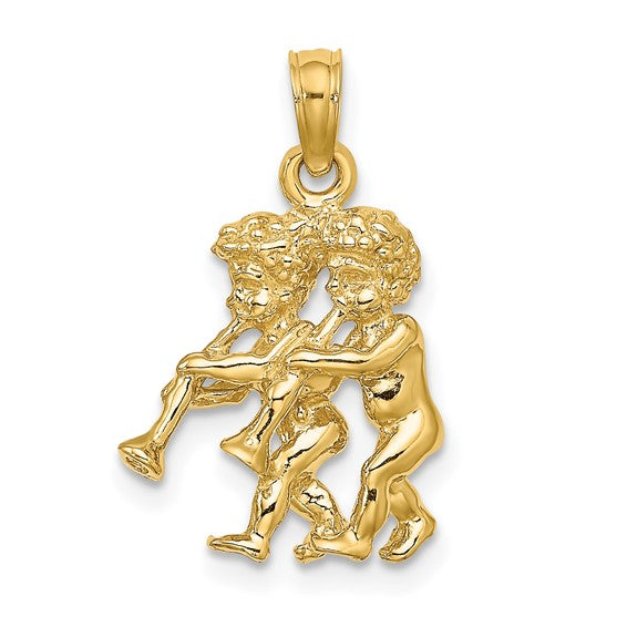 14k Yellow Gold Gemini Zodiac Horoscope 3D Pendant Charm