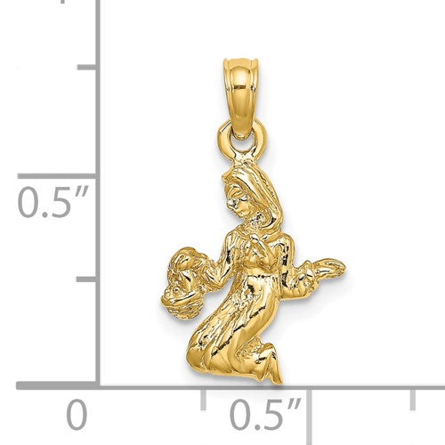 14k Yellow Gold Virgo Zodiac Horoscope 3D Pendant Charm