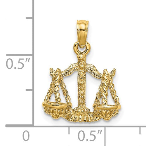 14k Yellow Gold Libra Zodiac Horoscope 3D Pendant Charm