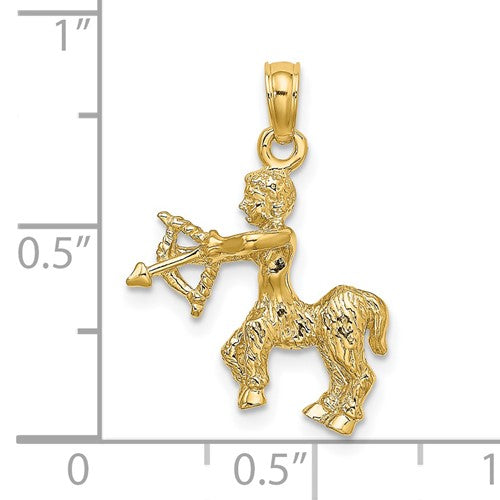 14k Yellow Gold Sagittarius Zodiac Horoscope 3D Pendant Charm
