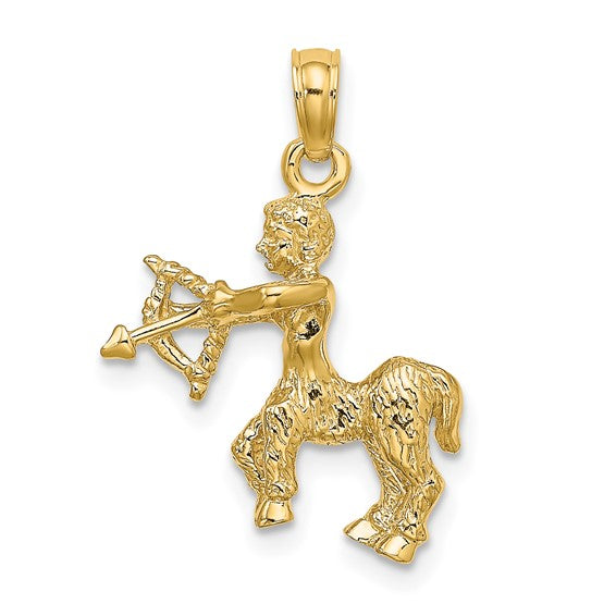 14k Yellow Gold Sagittarius Zodiac Horoscope 3D Pendant Charm