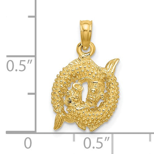 14k Yellow Gold Pisces Zodiac Horoscope 3D Pendant Charm
