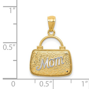14K Yellow Gold and Rhodium Purse Handbag Mom 3D Pendant Charm