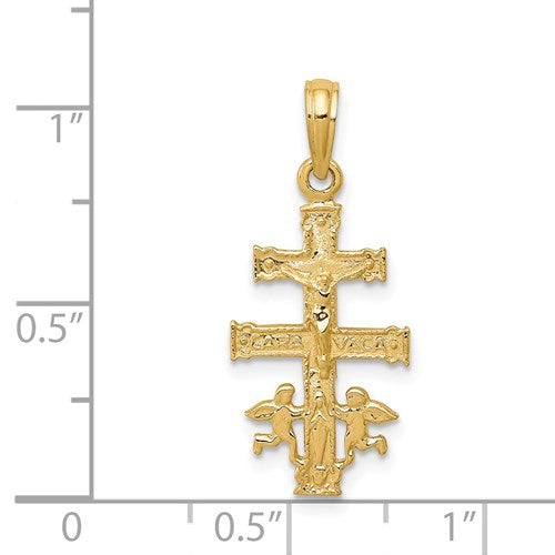 14k Yellow Gold Caravaca Crucifix Cross Pendant Charm