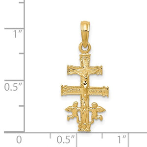 14k Yellow Gold Caravaca Crucifix Cross Pendant Charm